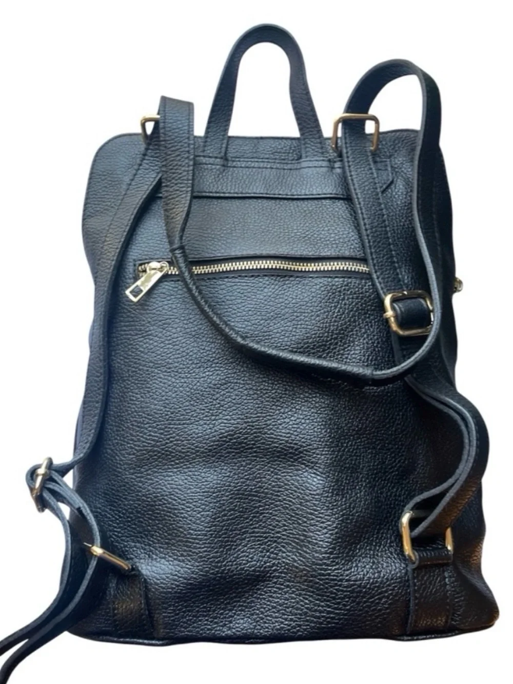 Borse In Pella Black Soft Italian Leather Convertible Luxury Backpack Bag